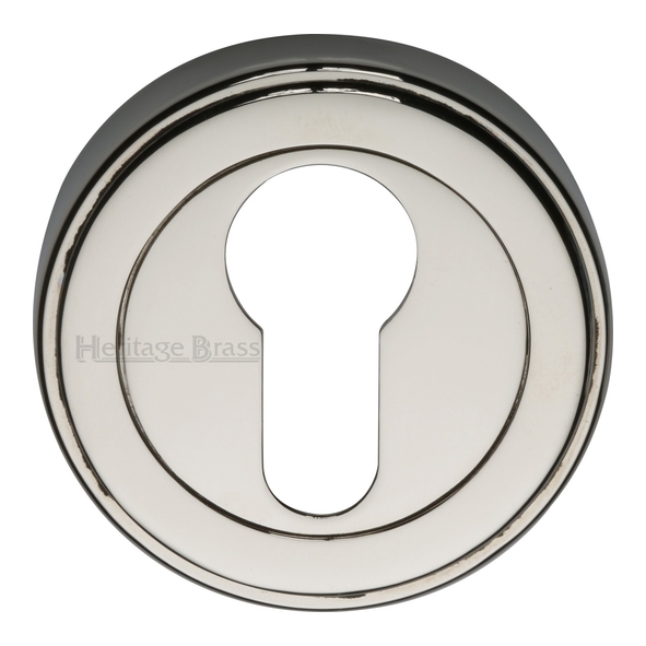 ERD7020-PNF • Polished Nickel • Heritage Brass Art Deco Round Euro Cylinder Escutcheon